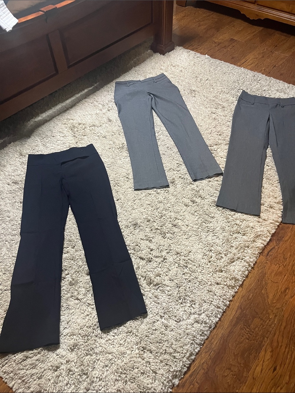 Set of 3 Ricki's and Reitmans Women's navy and Gray Boot-Cut Pants Trio